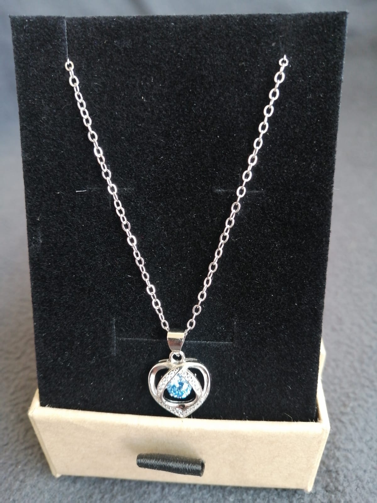 925 SILVER CUBIC ZIRCON HEART OF THE OCEAN PENDANT NECKLACE