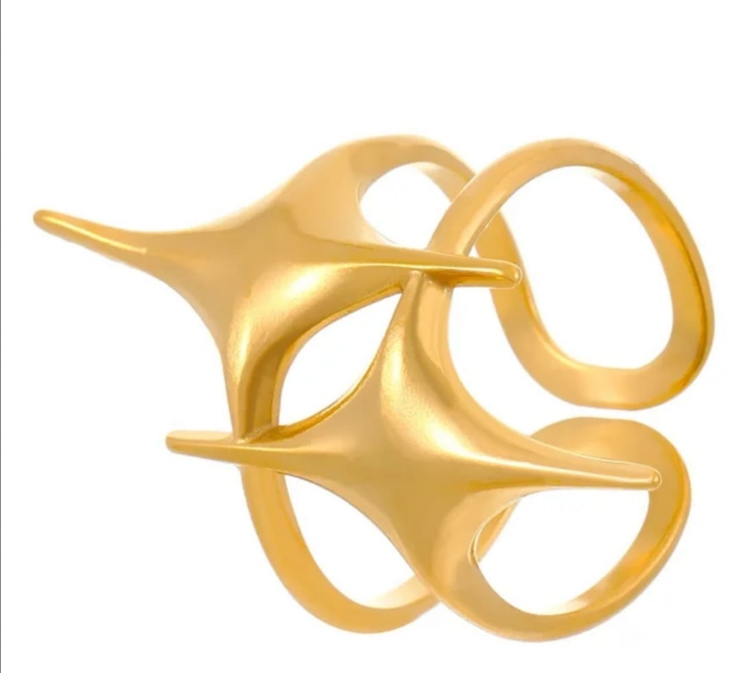 DOUBLE STAR OPEN INDEX NICHE DESIGN STAINLESS STEEL RING