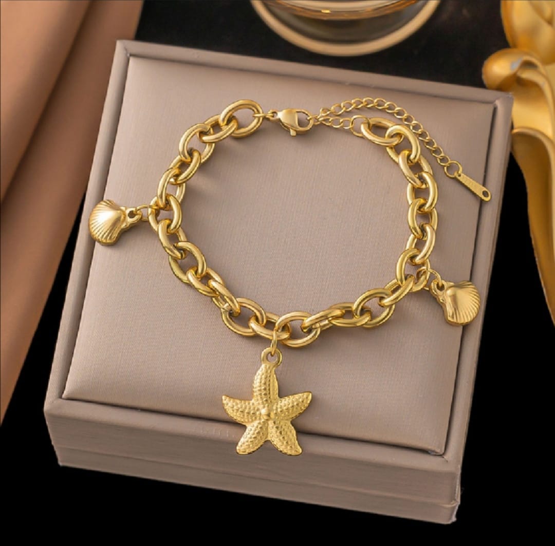 18K GOLD PLATED CHARM CHAIN STAINLESS STEEL BRACELET
