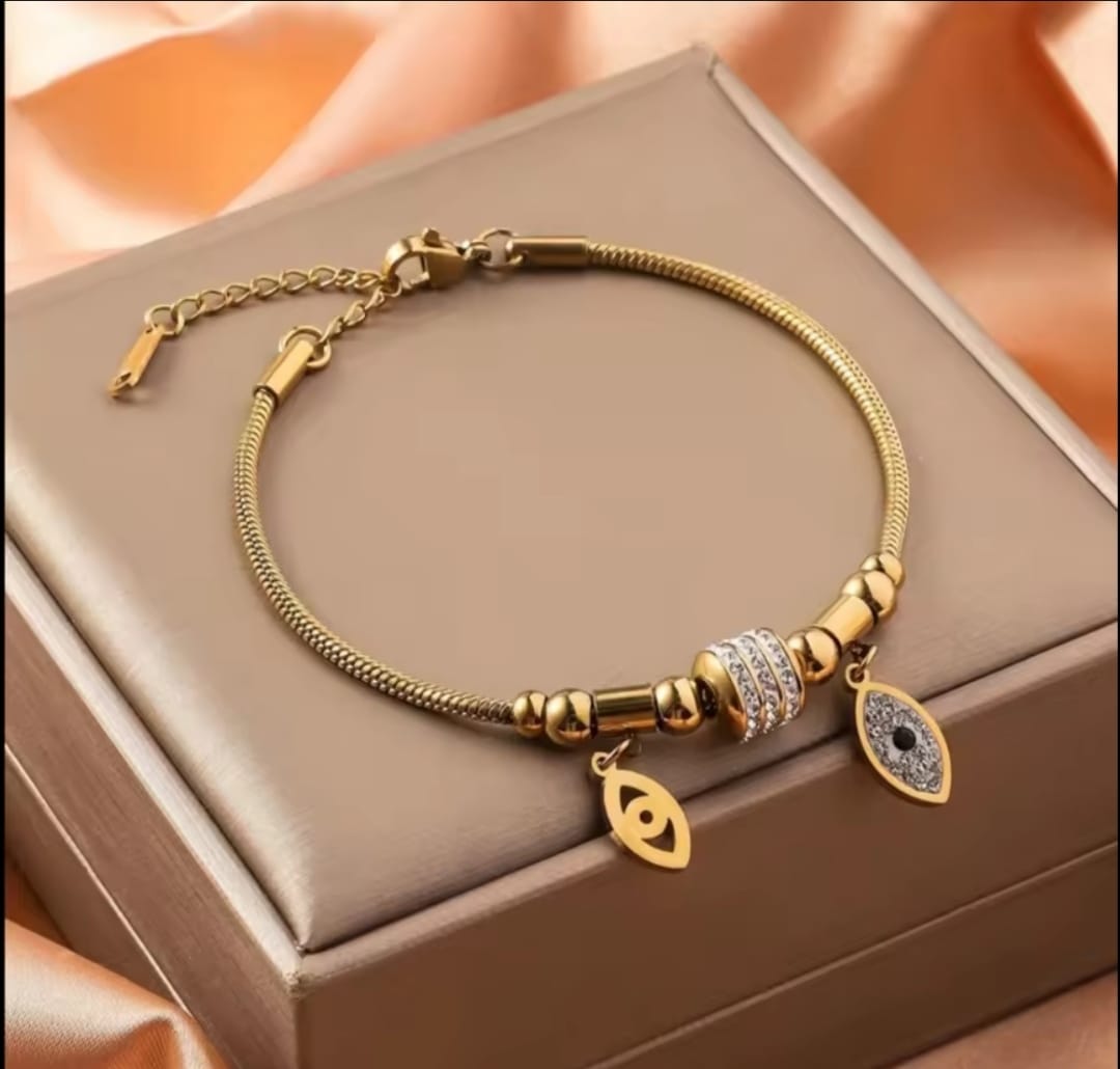 18K GOLD PLATED CHARM CHAIN STAINLESS STEEL BRACELET