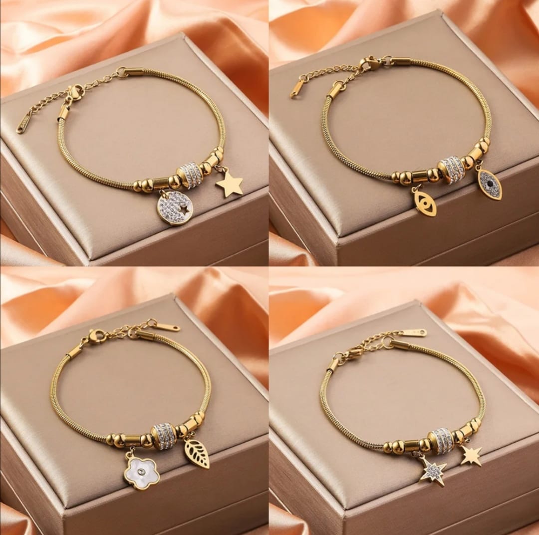 18K GOLD PLATED CHARM CHAIN STAINLESS STEEL BRACELET
