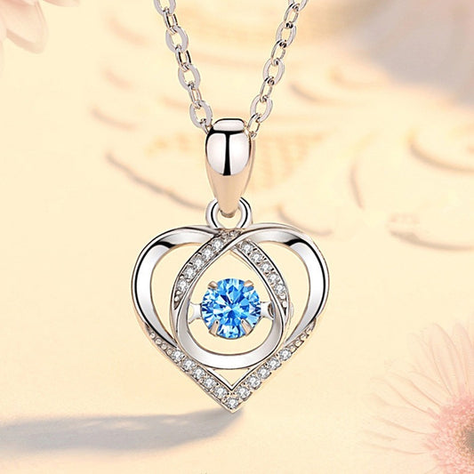 925 SILVER CUBIC ZIRCON HEART OF THE OCEAN PENDANT NECKLACE