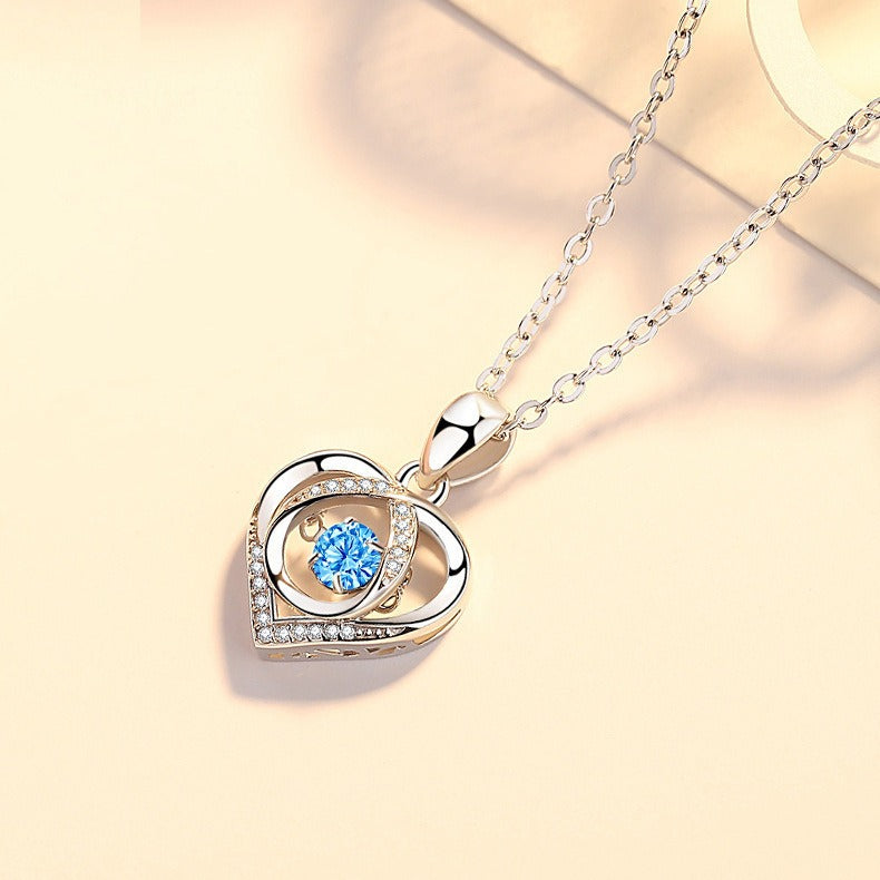 925 SILVER CUBIC ZIRCON HEART OF THE OCEAN PENDANT NECKLACE