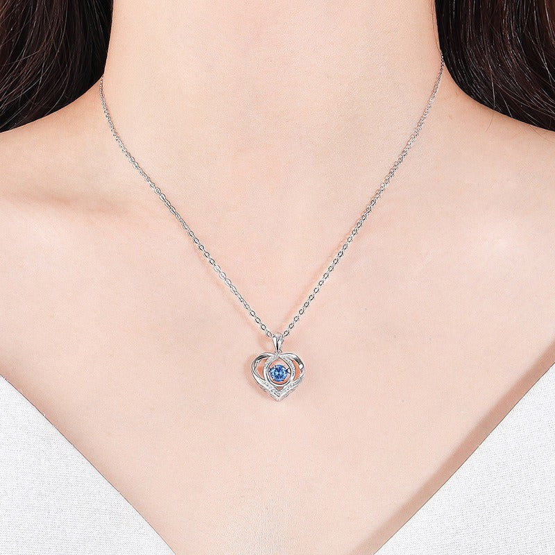 925 SILVER CUBIC ZIRCON HEART OF THE OCEAN PENDANT NECKLACE