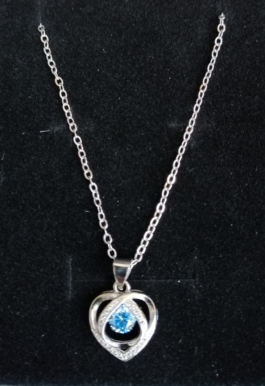 925 SILVER CUBIC ZIRCON HEART OF THE OCEAN PENDANT NECKLACE