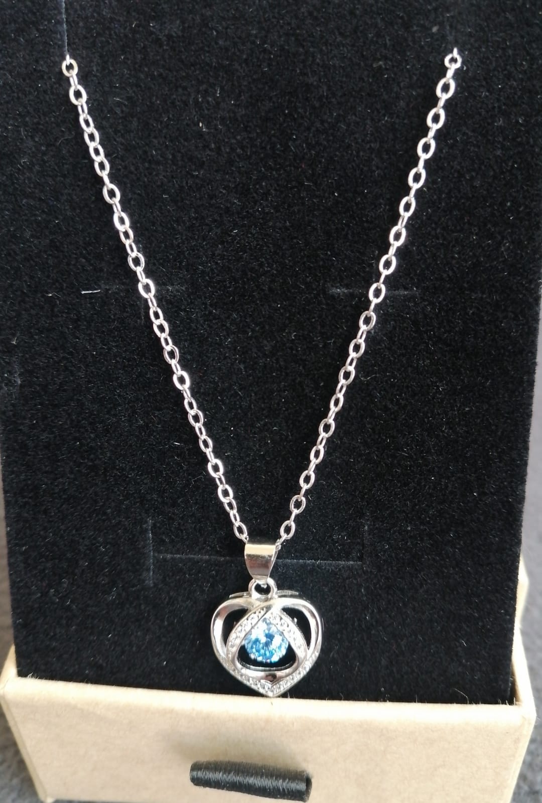925 SILVER CUBIC ZIRCON HEART OF THE OCEAN PENDANT NECKLACE