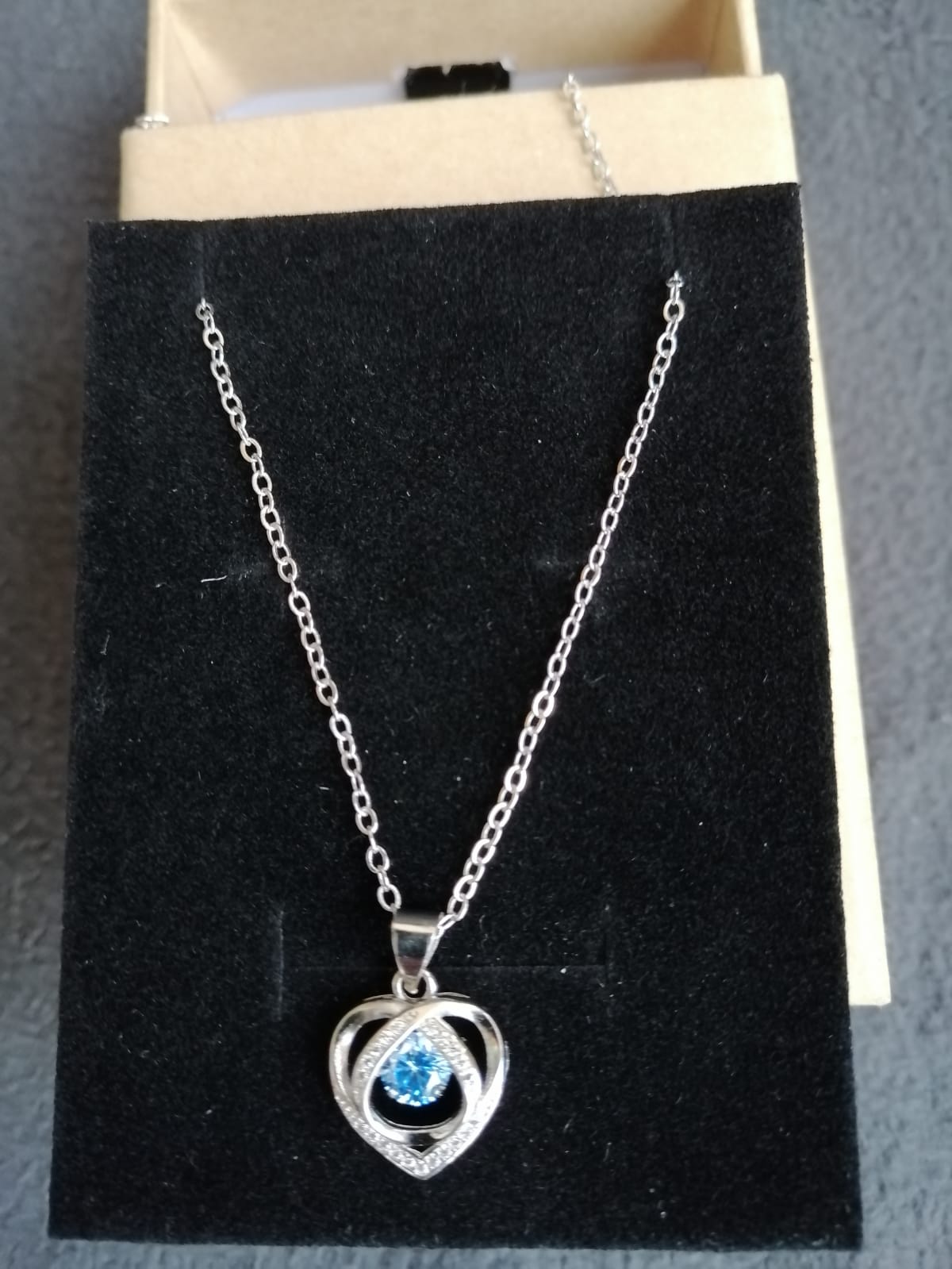 925 SILVER CUBIC ZIRCON HEART OF THE OCEAN PENDANT NECKLACE