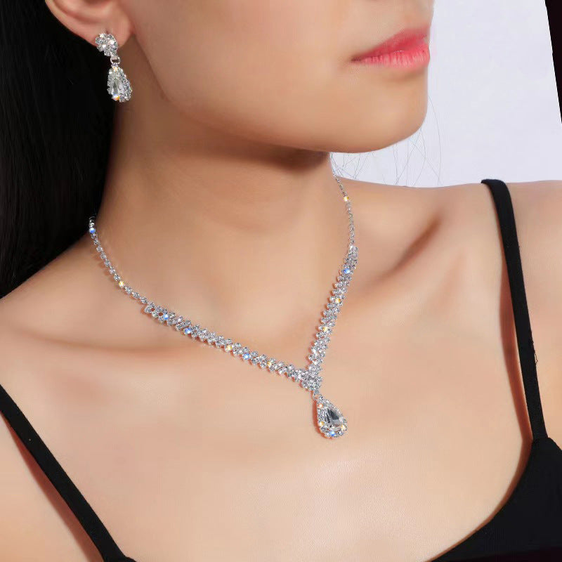 Crystal Rhinestone Necklace Earnings Set