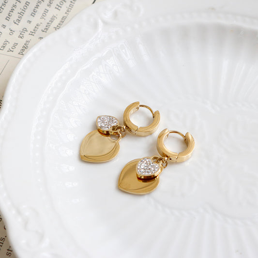 18K Gold Plated Stainless Steel Cubic Zircon Heart Earrings