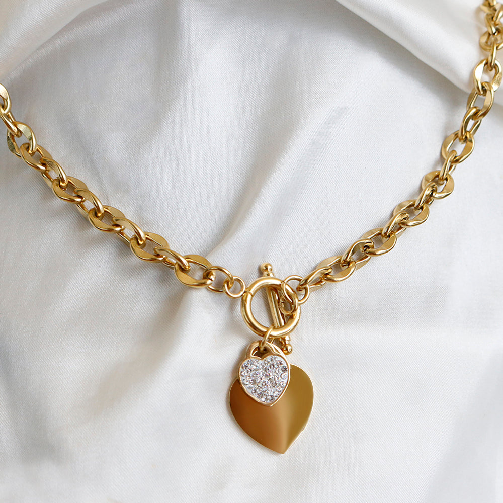 18K Gold Plated Stainless Steel Cubic Zircon CZ Heart Necklace