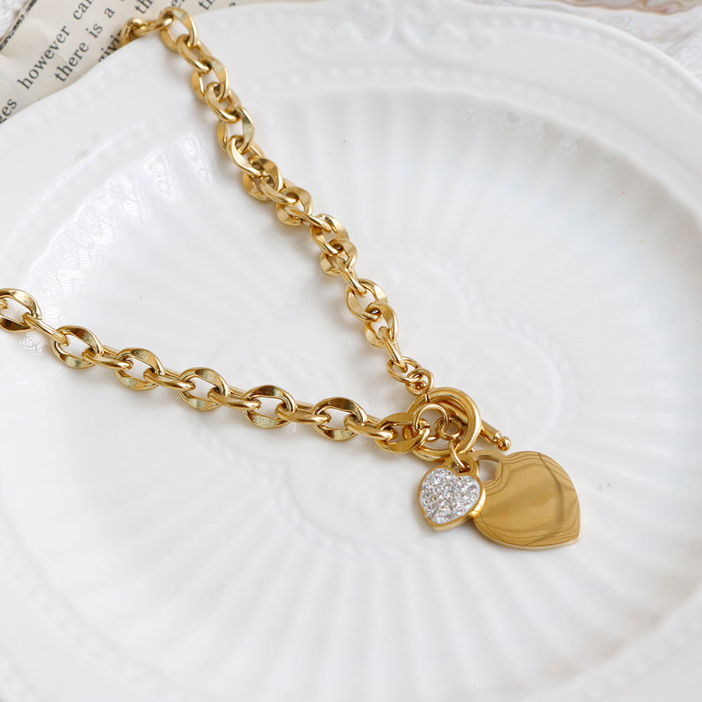 18K Gold Plated Stainless Steel Cubic Zircon CZ Heart Necklace