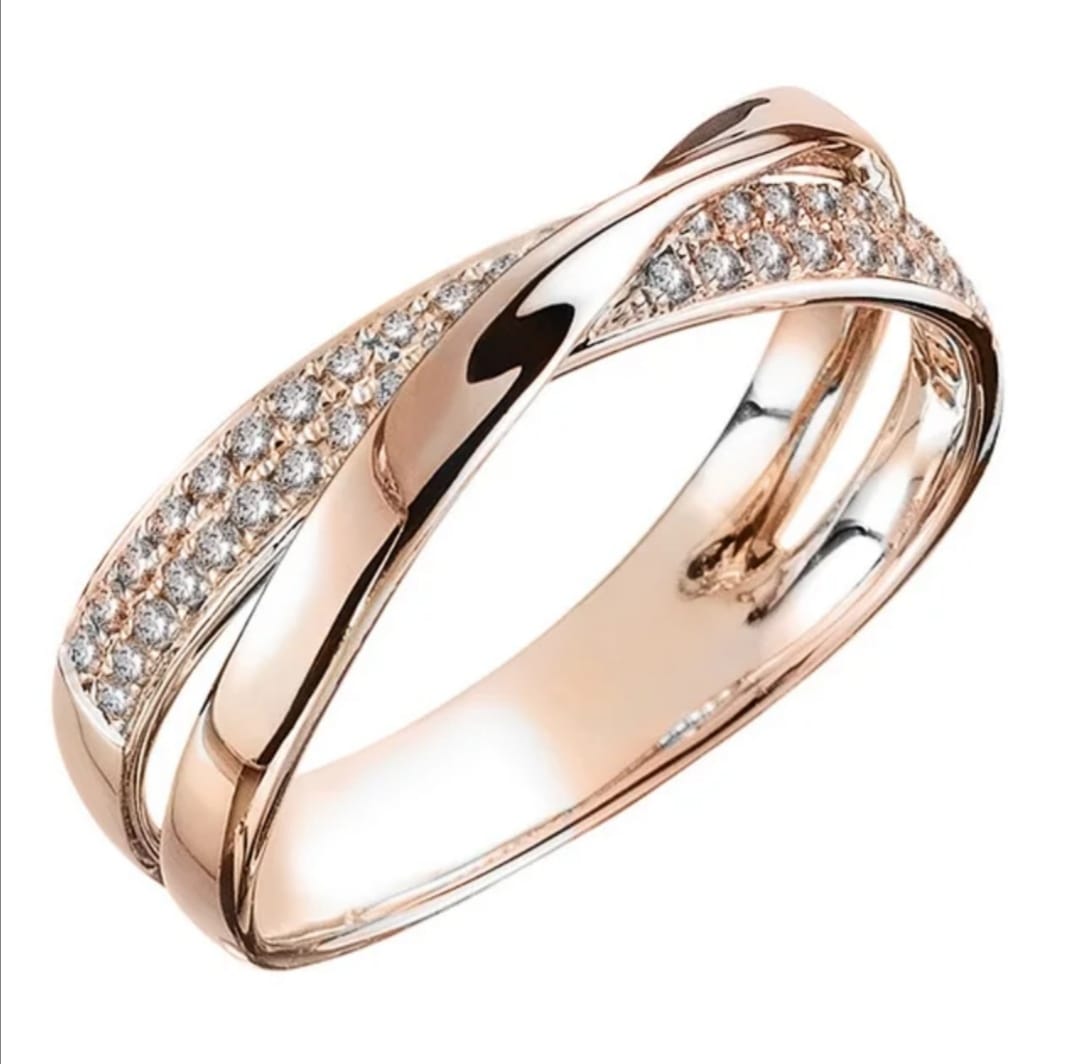 SIMPLE X-SHAPED ZIRCON COPPER RING
