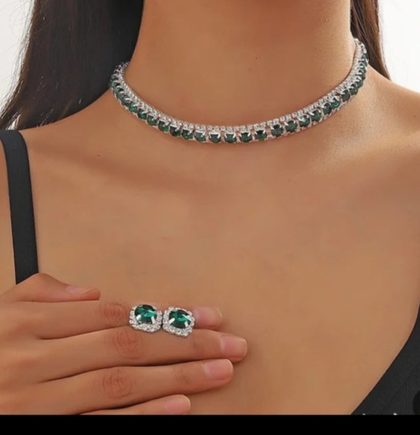 Bras Silver Emerald Set