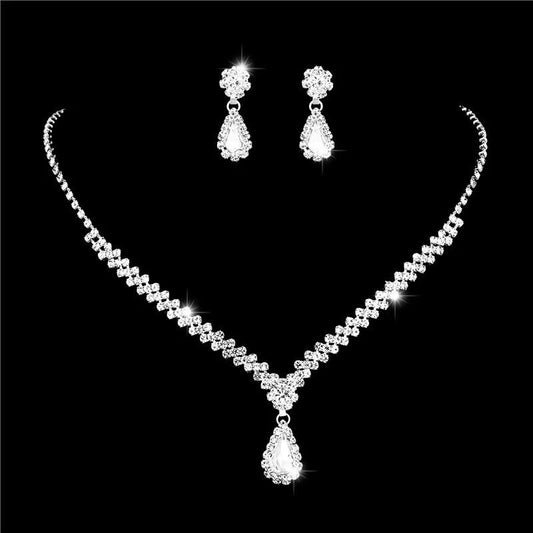 Crystal Rhinestone Necklace Earnings Set
