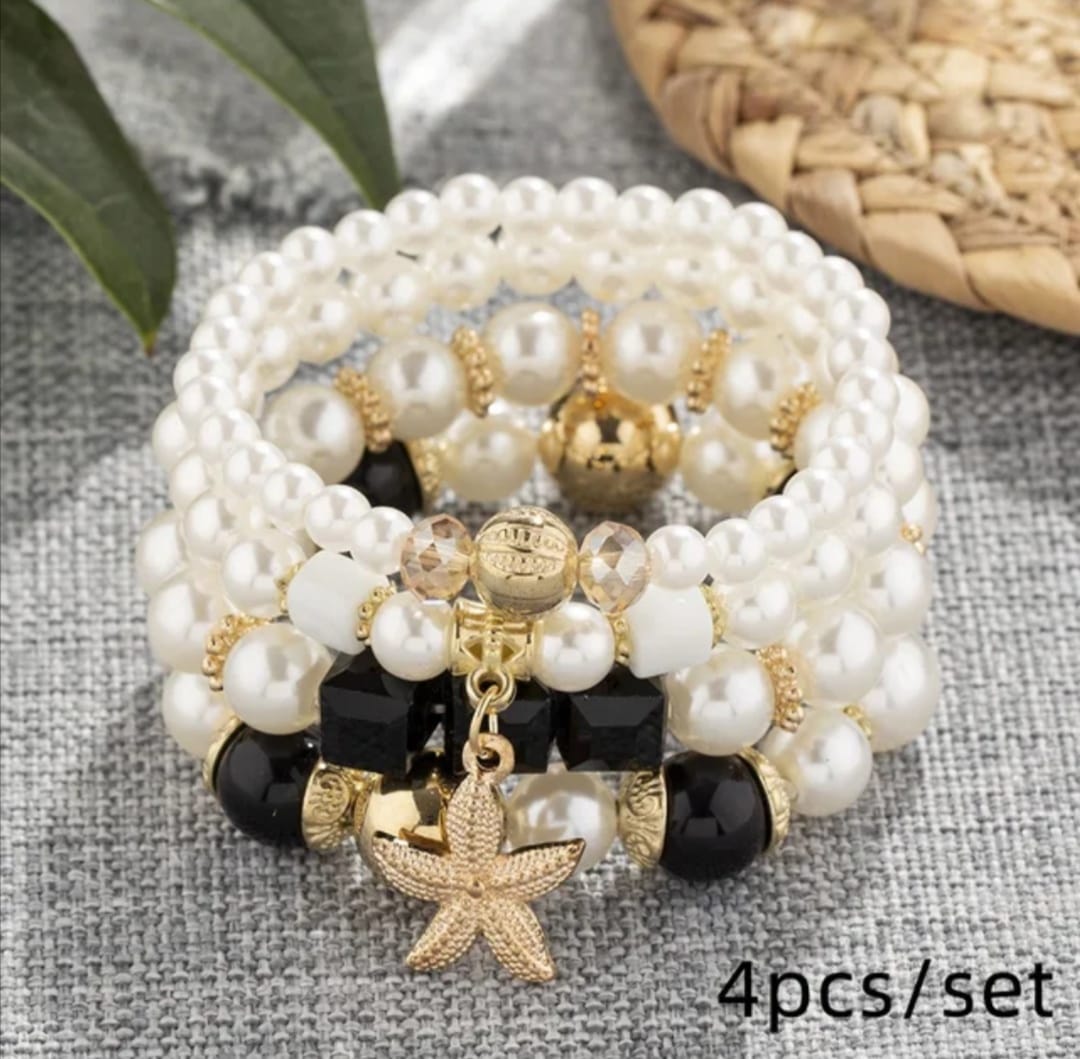 Bohemian 4pcs Multilayer Pearl Starfish Charm Pendant Bracelet