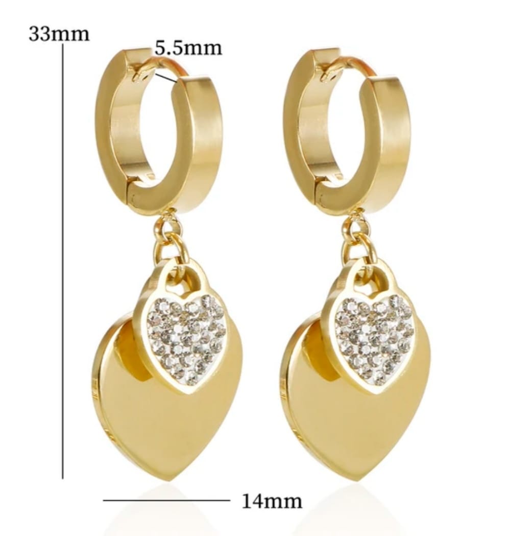 18K Gold Plated Stainless Steel Cubic Zircon Heart Earrings