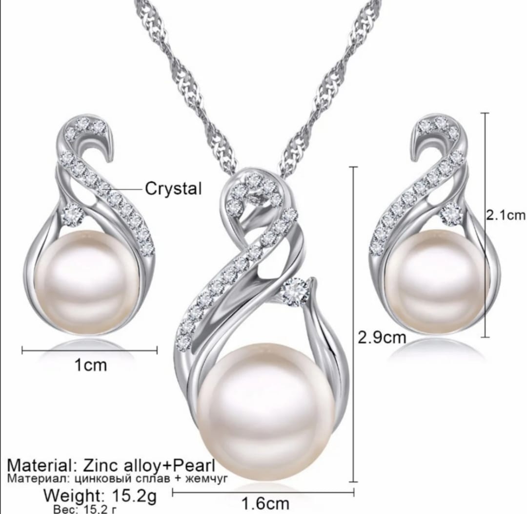 WEDDING CRYSTAL PEARL PENDANT EARNING & NECKLACE SET