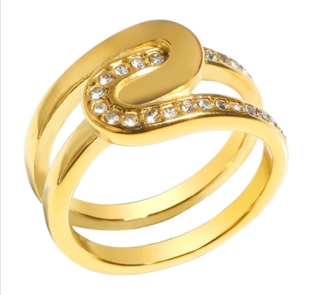 TWO TONE TWISTED BAND PAPERCLIP RING